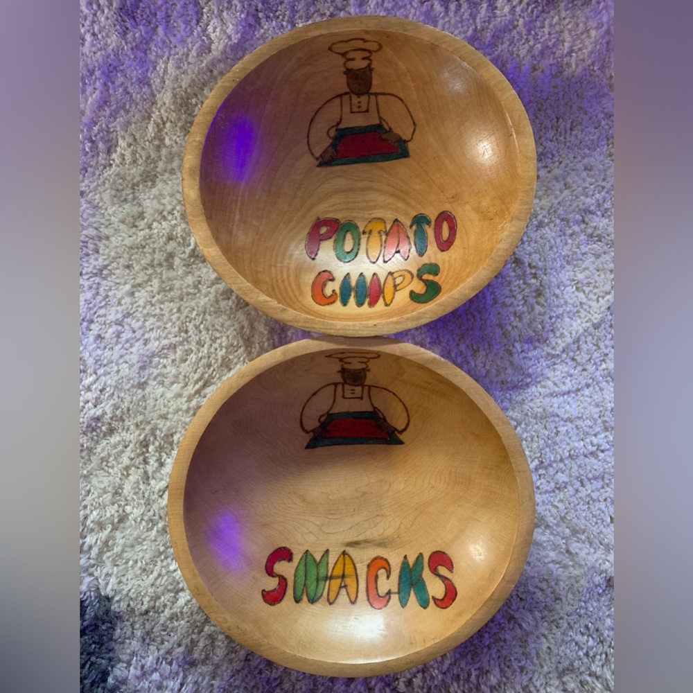 Vintage Hard Wood Potato Chip and Snack bowls